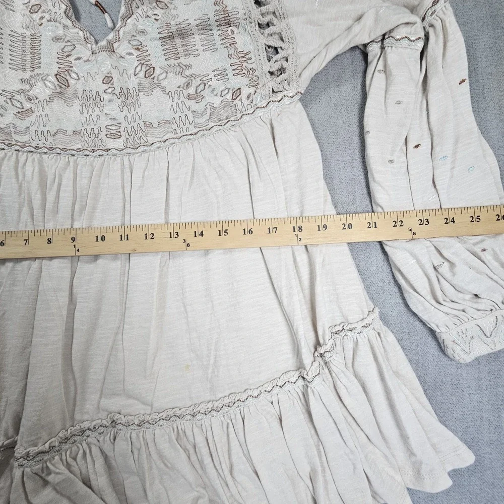Free People Women's Much Love Top Boho Long‎ Sleeve Embroider Design Sz Medium